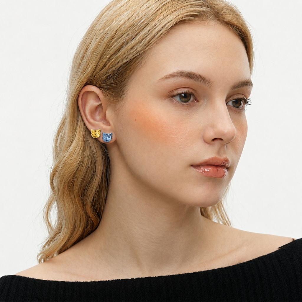 S925 Sterling Silver Cat Piercing Studs Earrings - 1 Piece