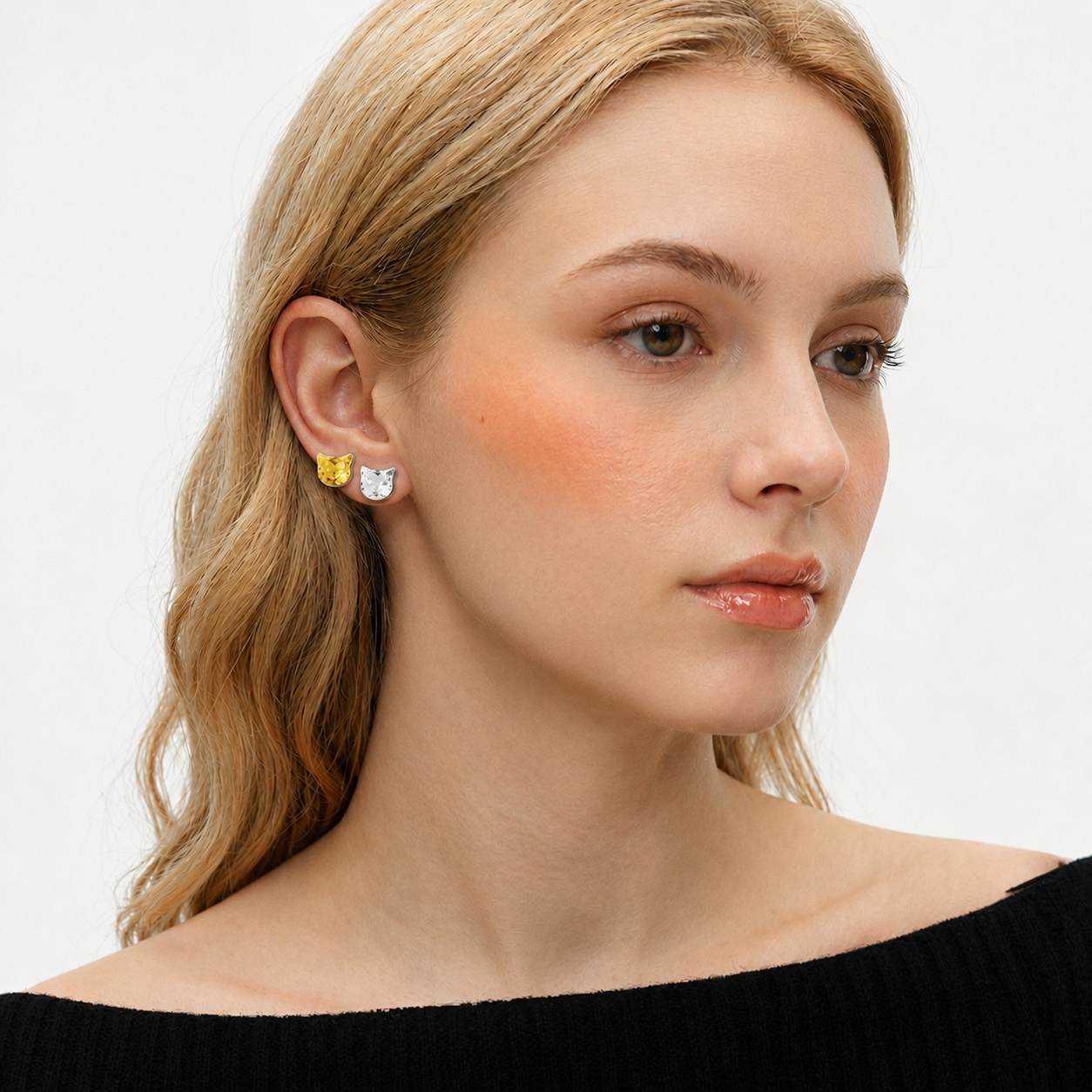 S925 Sterling Silver Cat Piercing Studs Earrings - 1 Piece