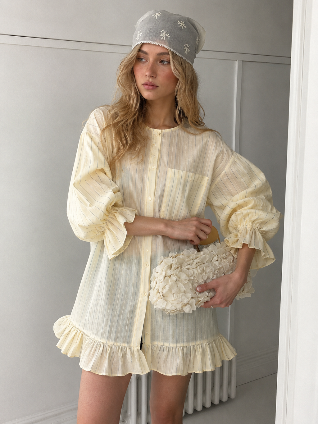 Oversized Striped Patchwork Utility Shirt Dress