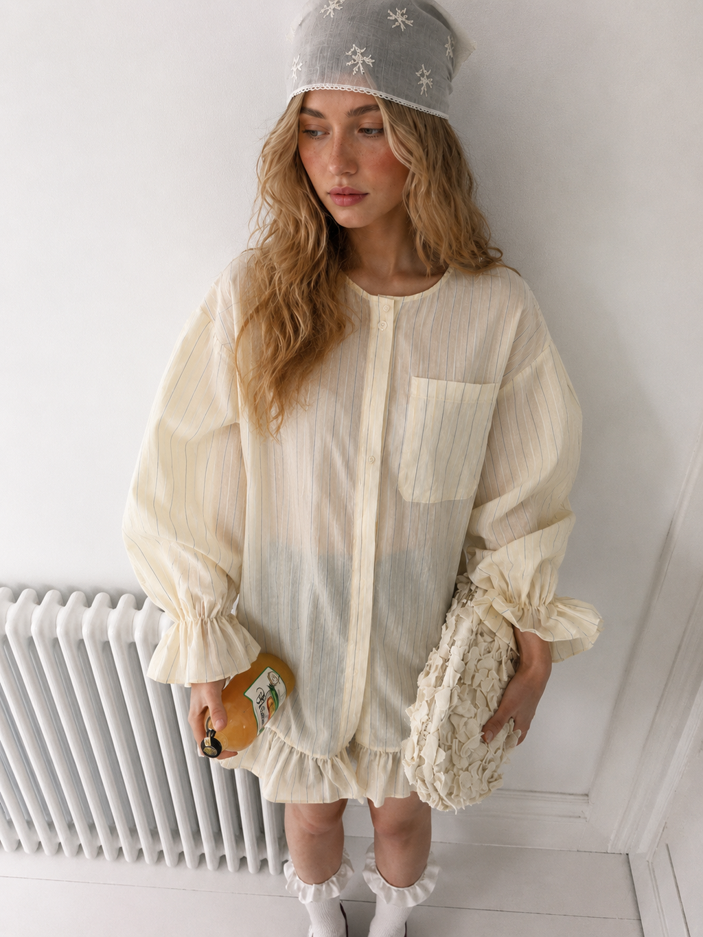 Oversized Striped Patchwork Utility Shirt Dress