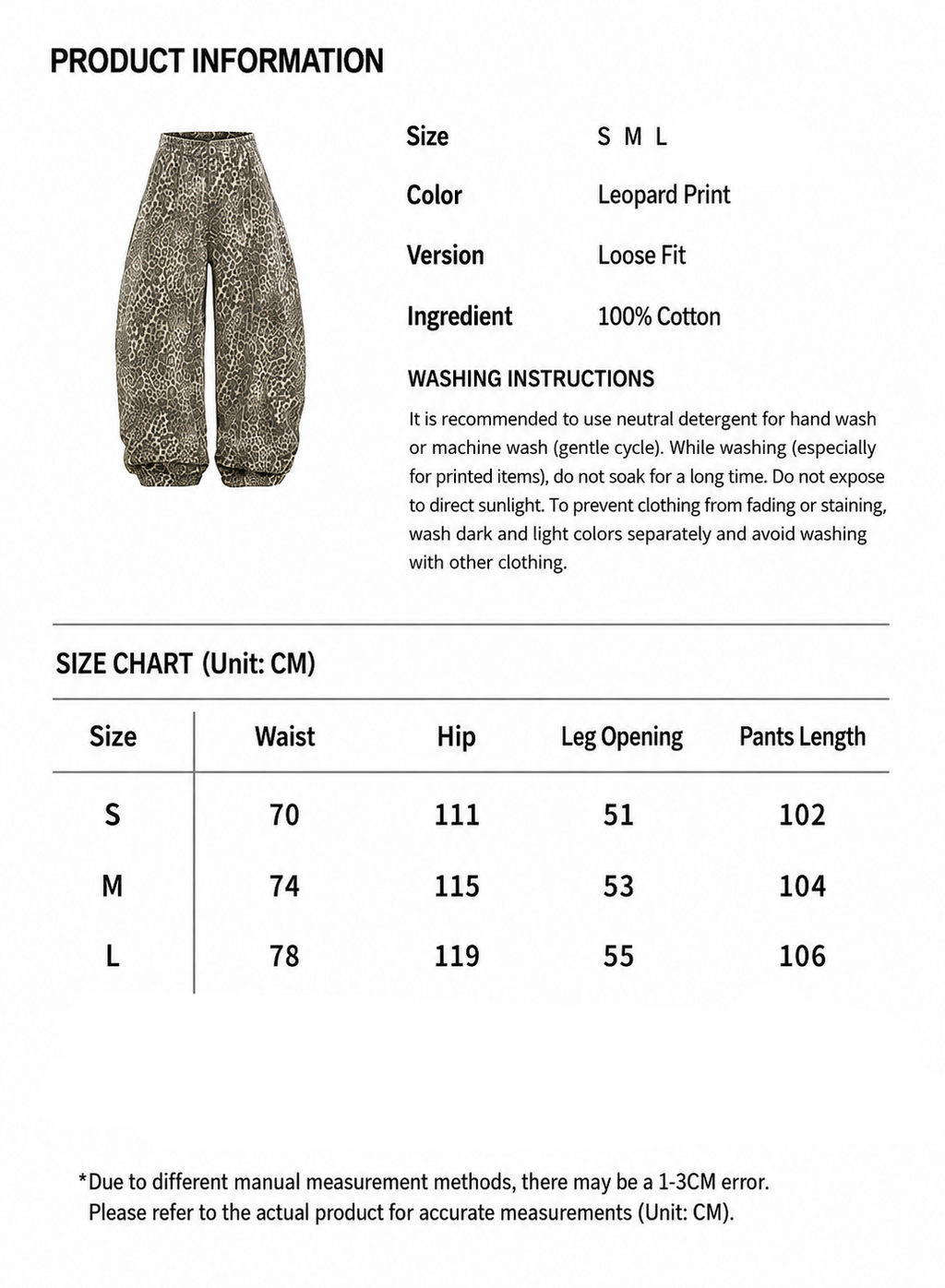 Oversized Bleached Leopard Denim Jeans | Women's Distressed Curved Wide-Leg Pants