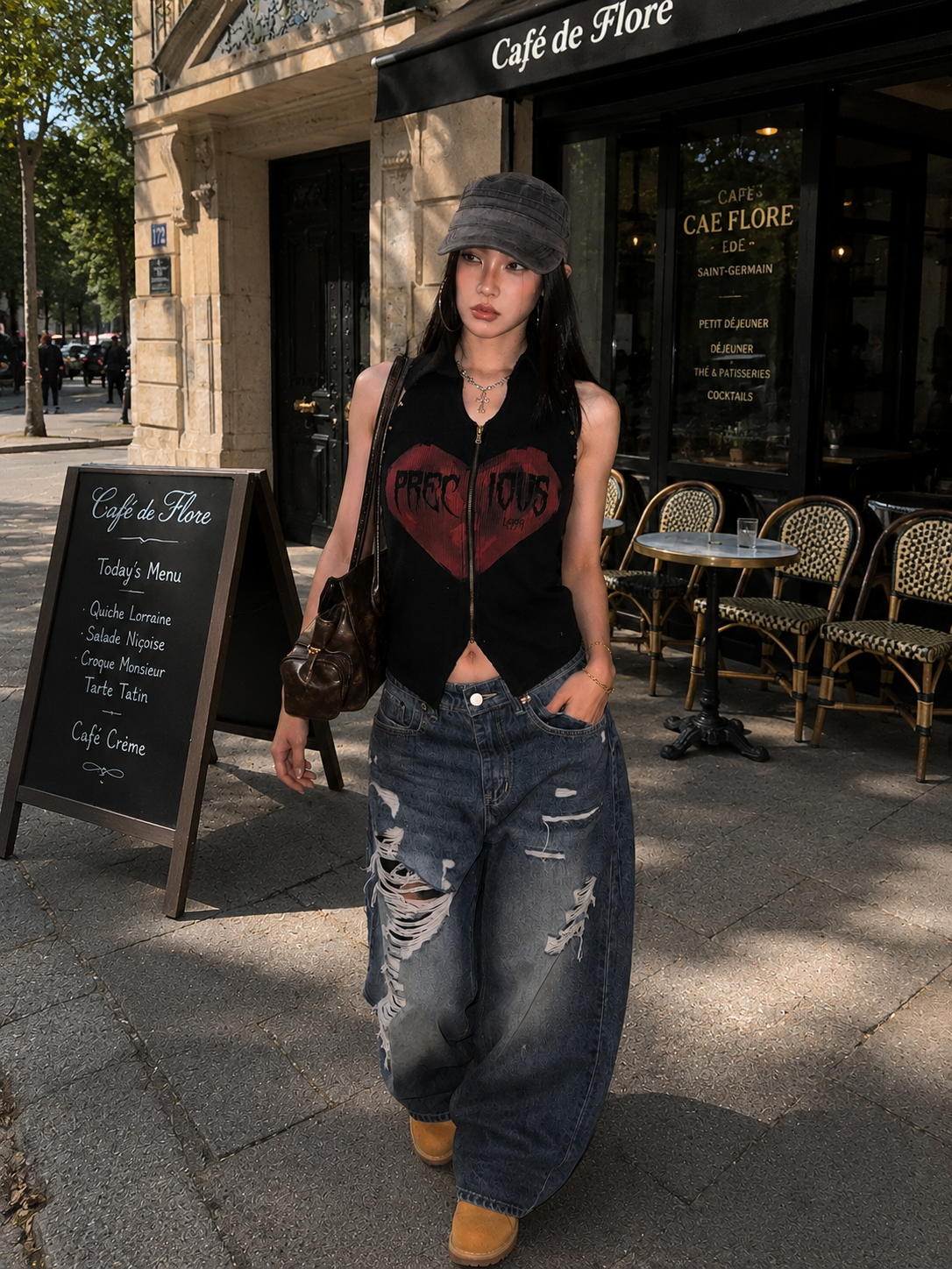 Edgy Heart Graphic Studded Halter Vest | Women's Summer Hot Girl Zipper Crop Top