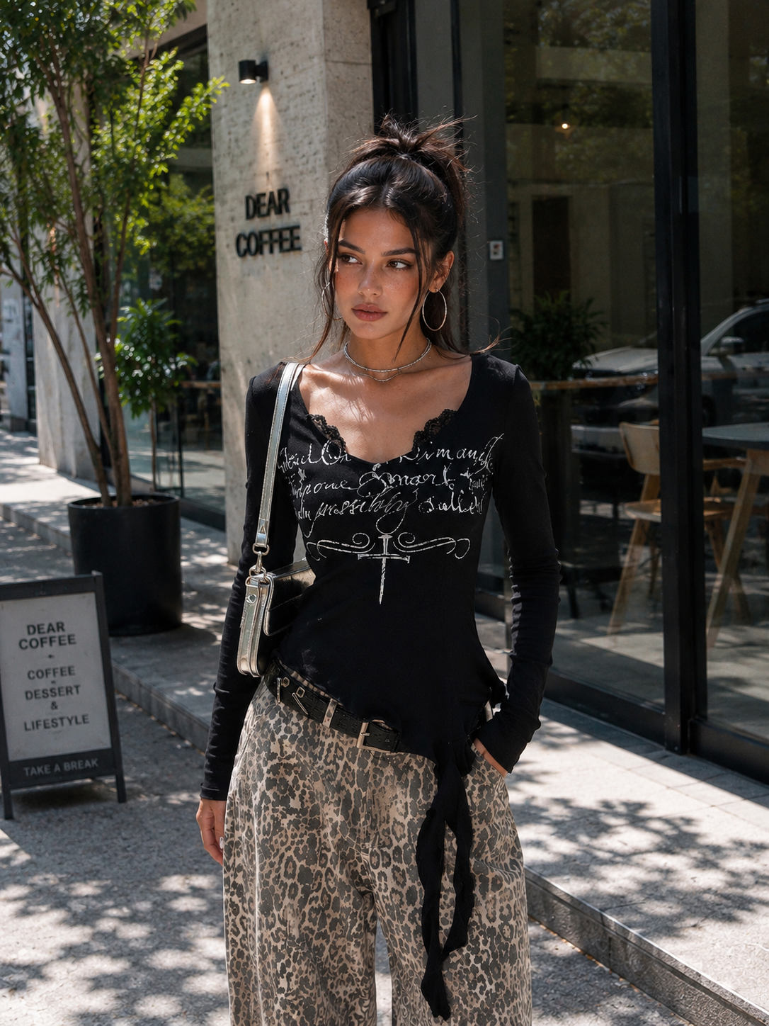 Romantic Lace-Trim Ruffle Long-Sleeve Tee | Women's Hot Girl Aesthetic Top