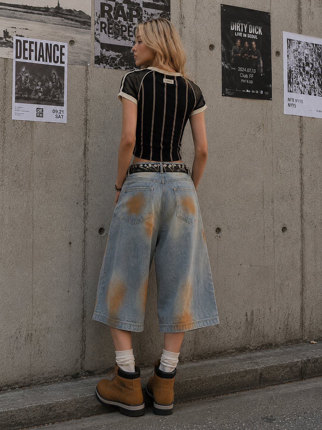 Oversized Mud-Wash Cropped Denim