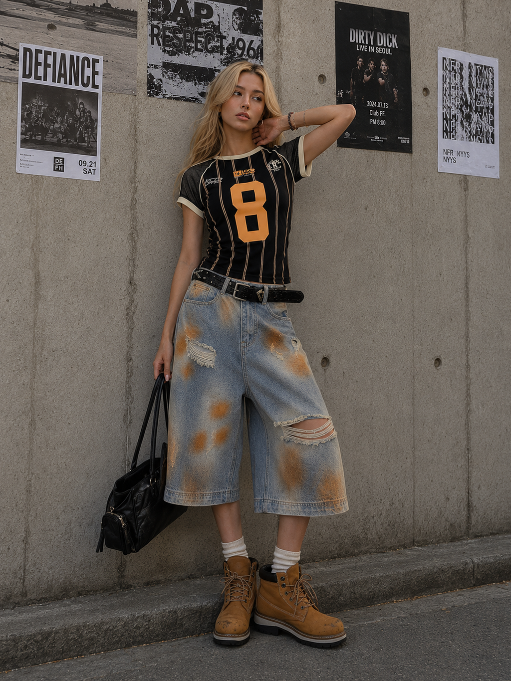 Oversized Mud-Wash Cropped Denim