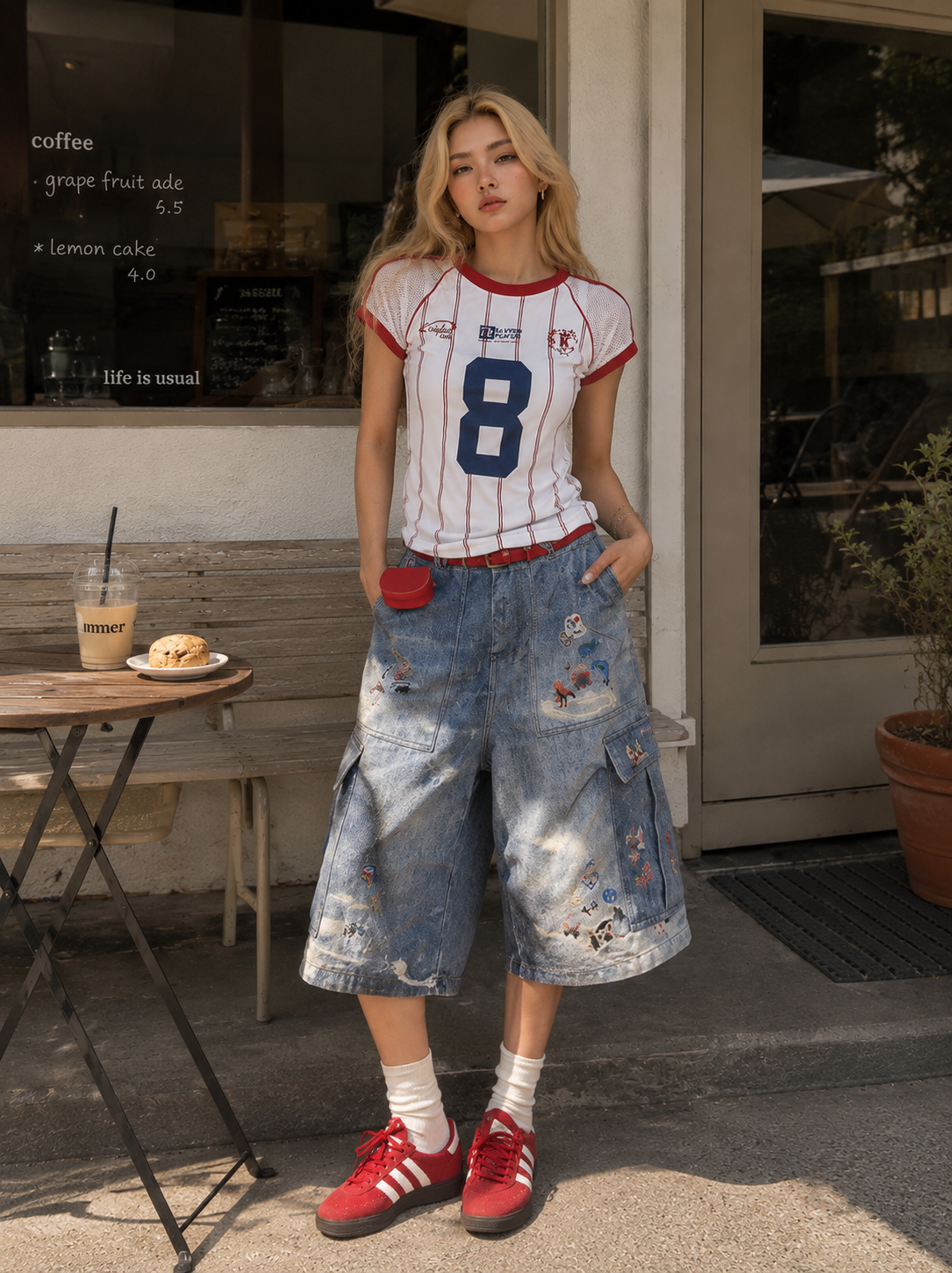 Retro Sporty Mesh Jersey Tee | Women's Striped Number 8 Print Short-Sleeve