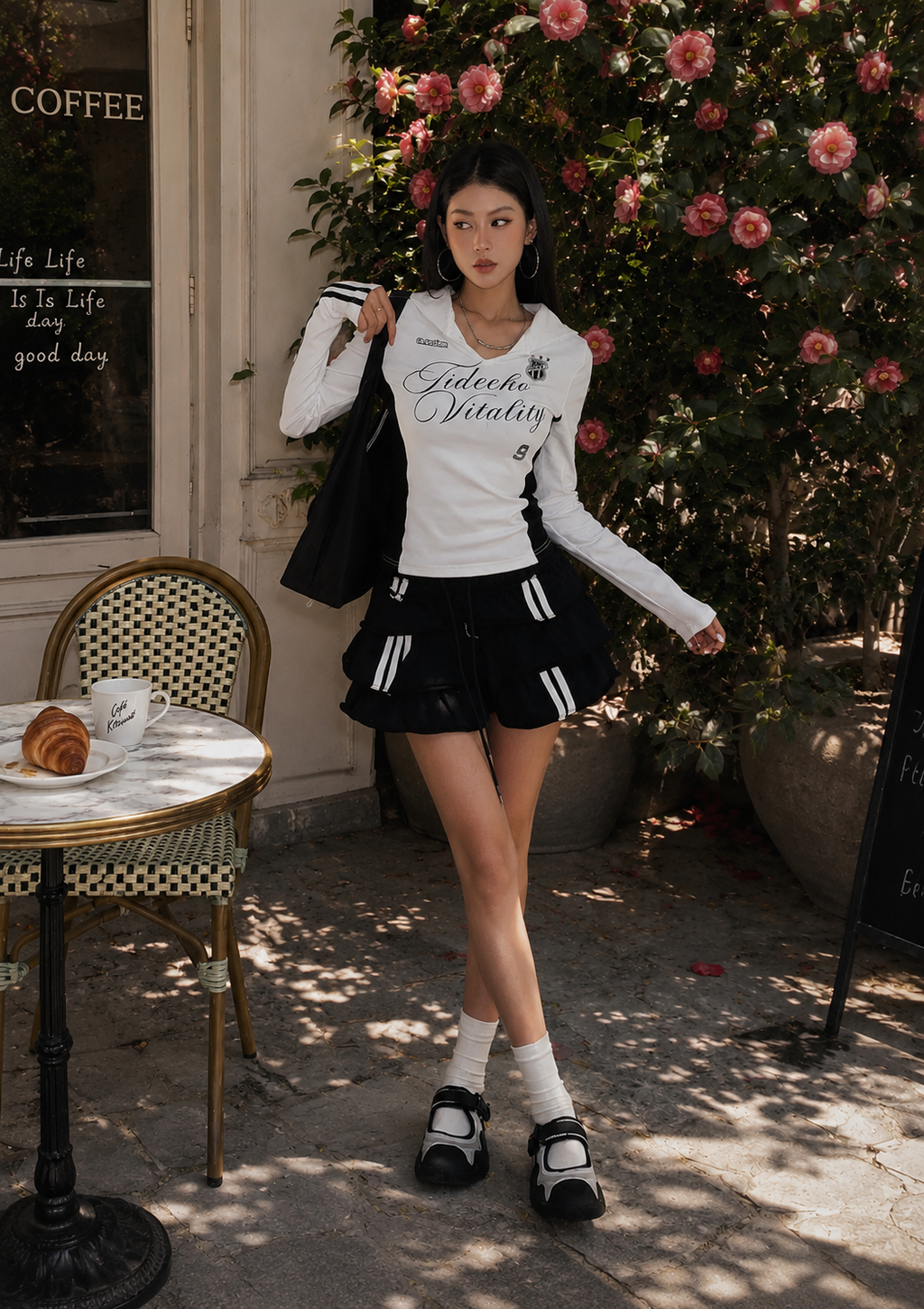 Sailor-Collar Mesh Jersey – Long-Sleeve Sporty Chic Crop Top