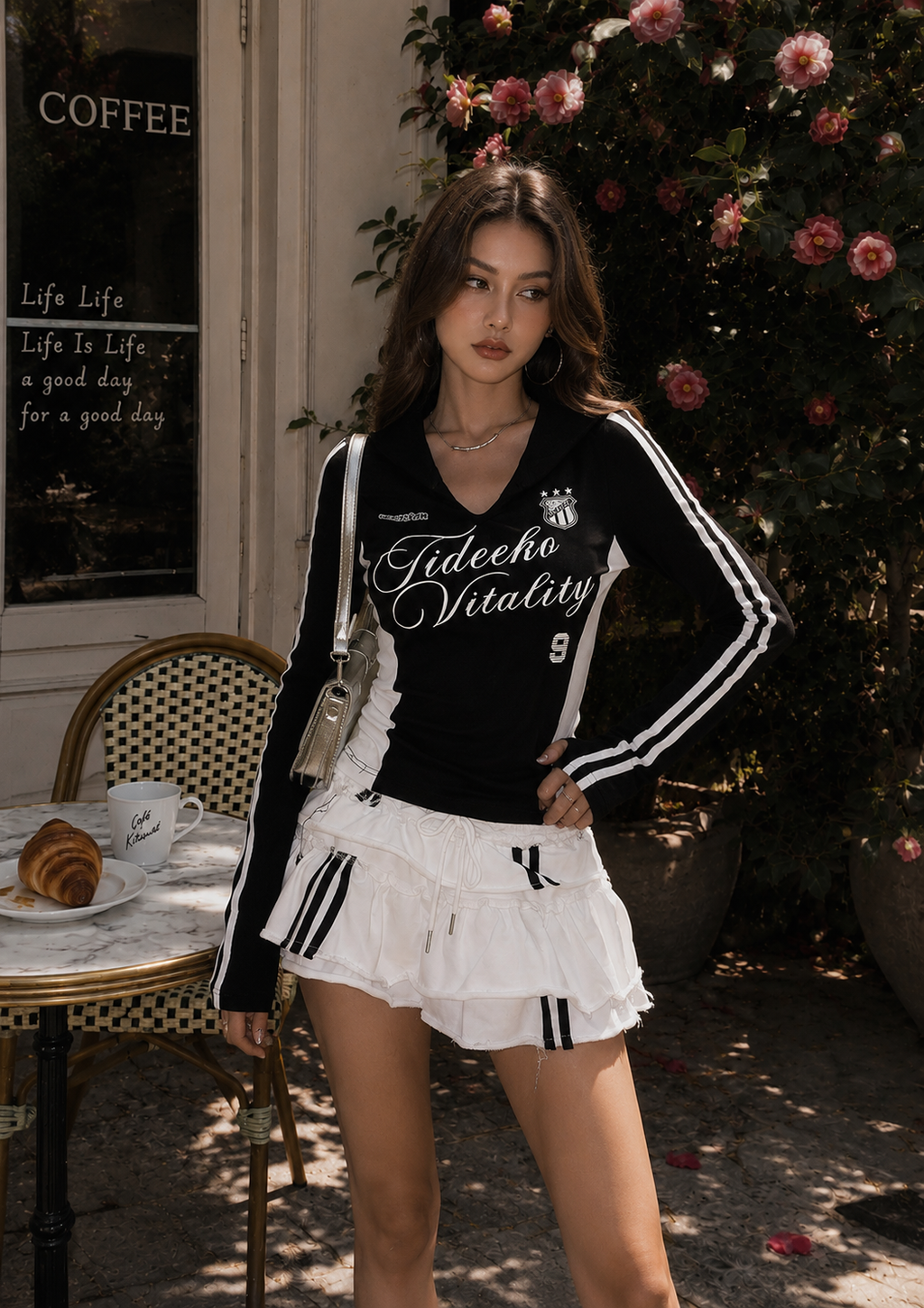 Sailor-Collar Mesh Jersey – Long-Sleeve Sporty Chic Crop Top