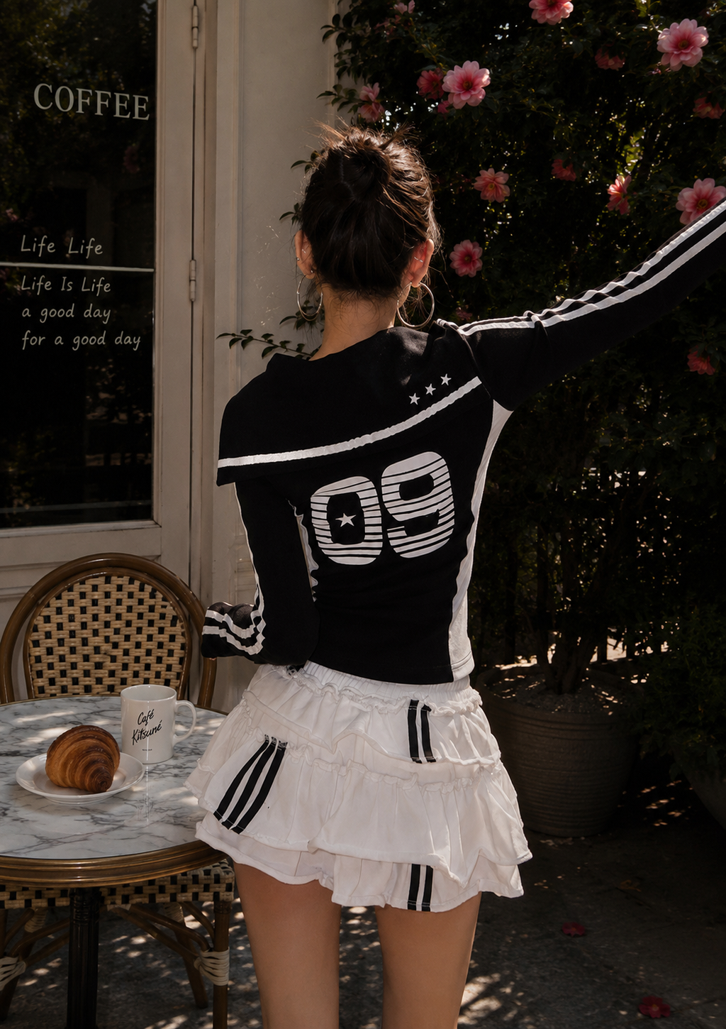 Sailor-Collar Mesh Jersey – Long-Sleeve Sporty Chic Crop Top