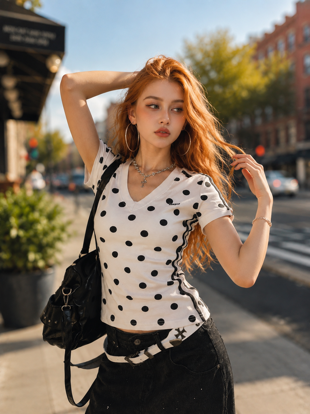 Polka Dot Crop Top – Slimming V-Neck Sporty Tee