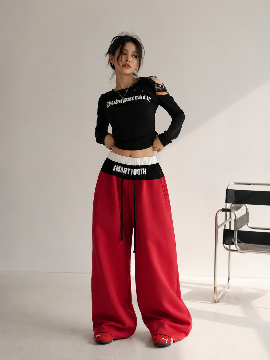 Faux Two-Piece Boxer Waist Curved Sweatpants