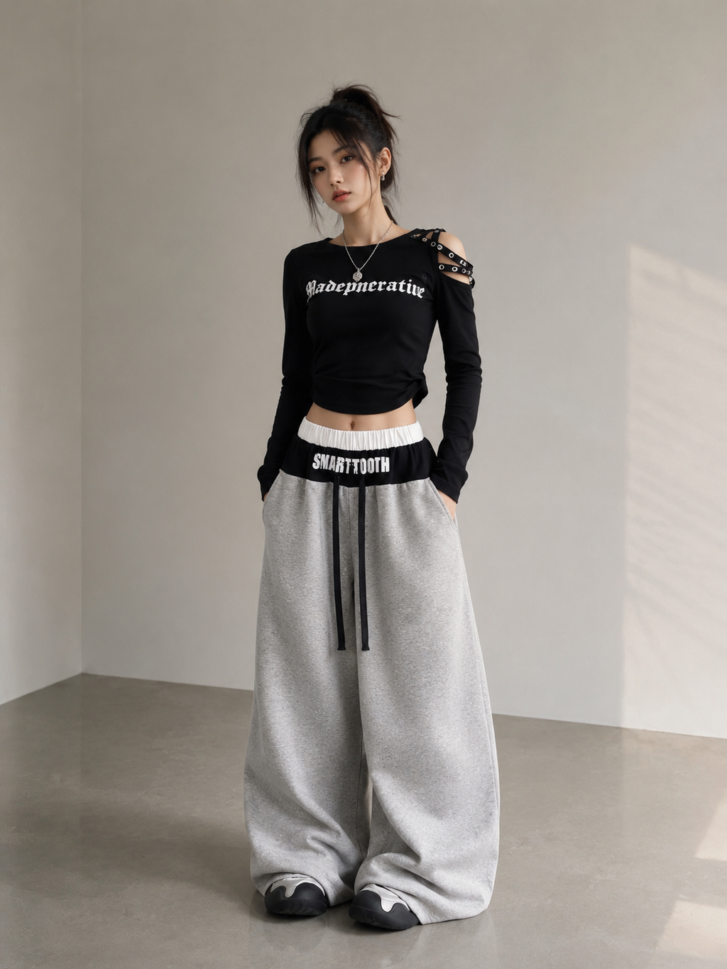 Faux Two-Piece Boxer Waist Curved Sweatpants