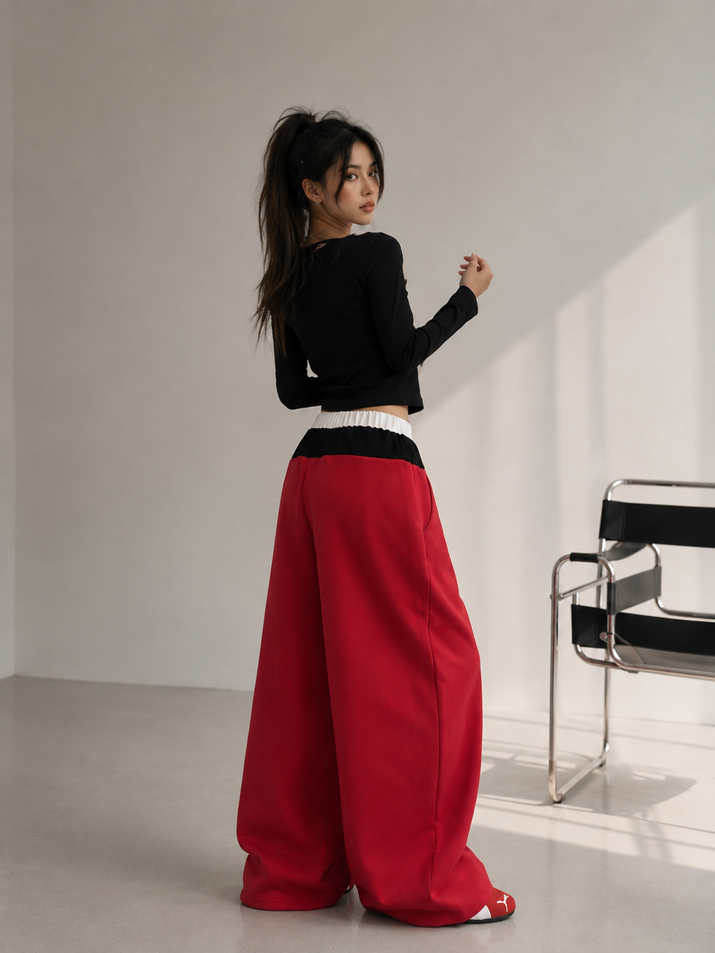 Faux Two-Piece Boxer Waist Curved Sweatpants