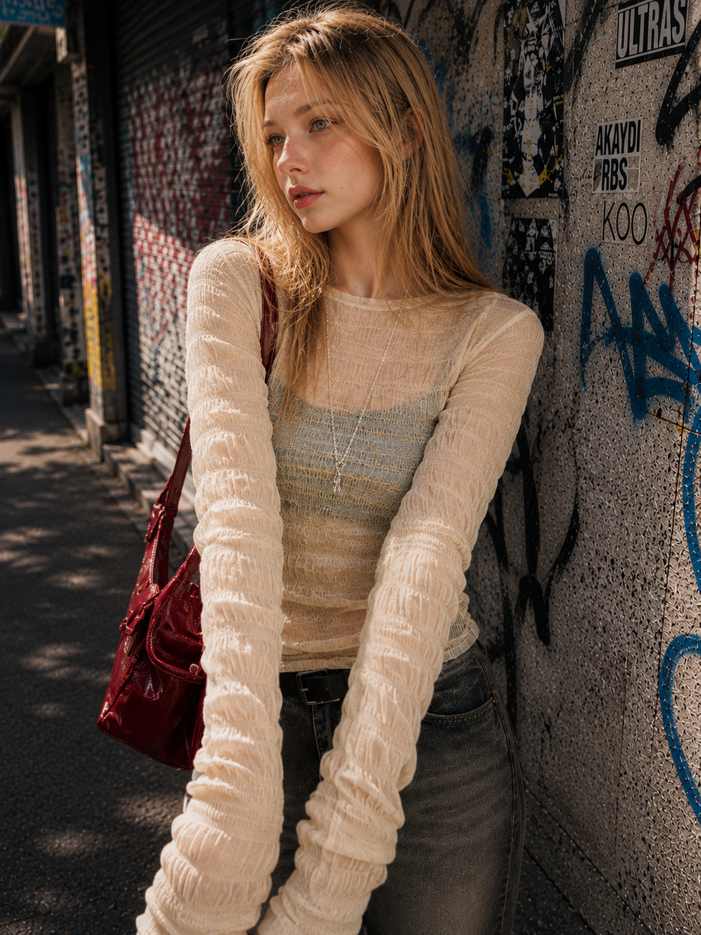 Aesthetic 3D Textured Lace Top – Slim-Fit Long-Sleeve Tee