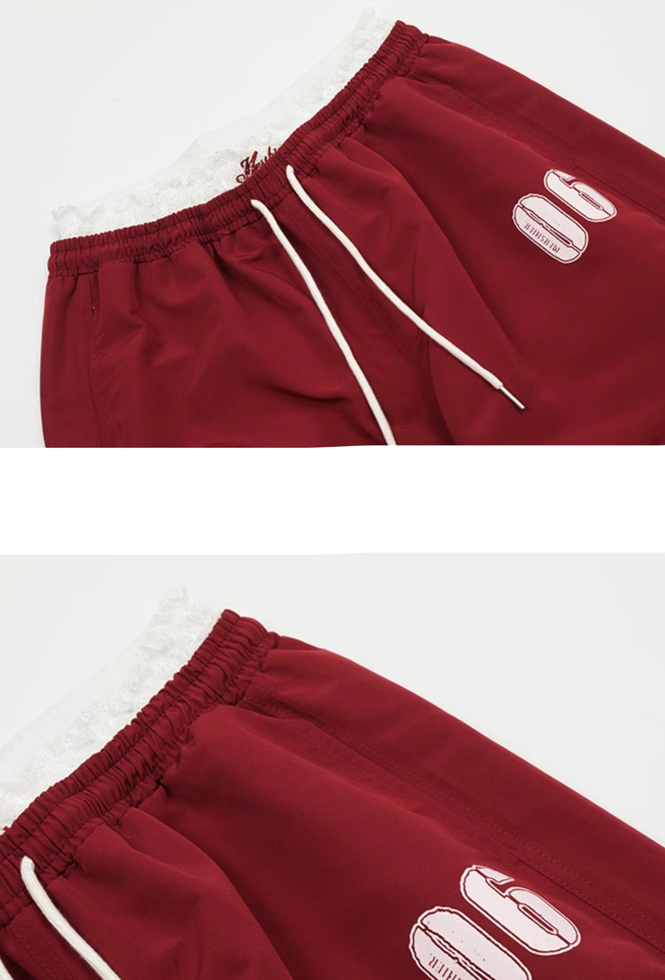 Double-Waistband Lace Sweatpants - Slouchy Ruched Floor-Length Trousers