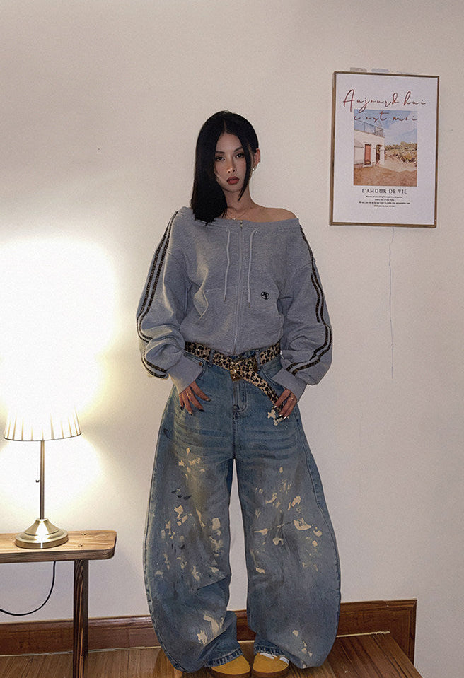Off-Shoulder Long-Sleeve Crop Sweatshirt | Aesthetic Casual Athleisure