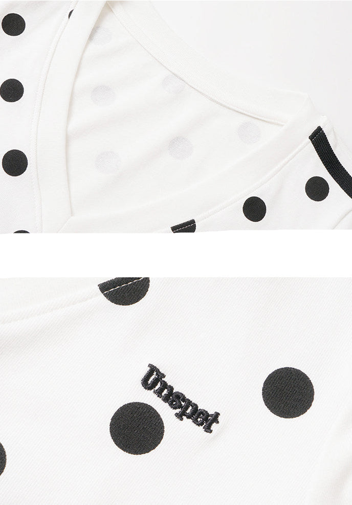 Polka Dot Crop Top – Slimming V-Neck Sporty Tee