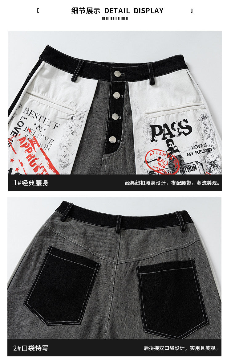 Inside-Out Distressed Denim Jeans – Baggy Graffiti Large-Pocket Pants