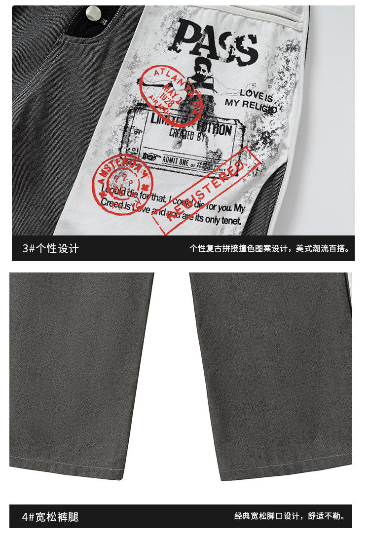 Inside-Out Distressed Denim Jeans – Baggy Graffiti Large-Pocket Pants