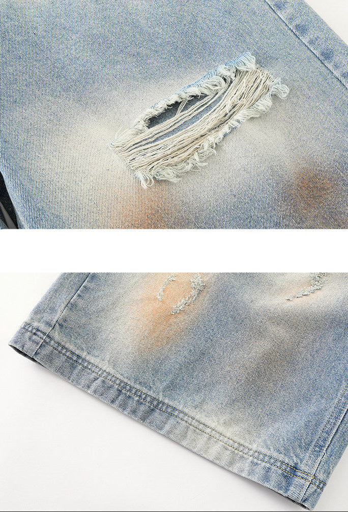 Oversized Mud-Wash Cropped Denim