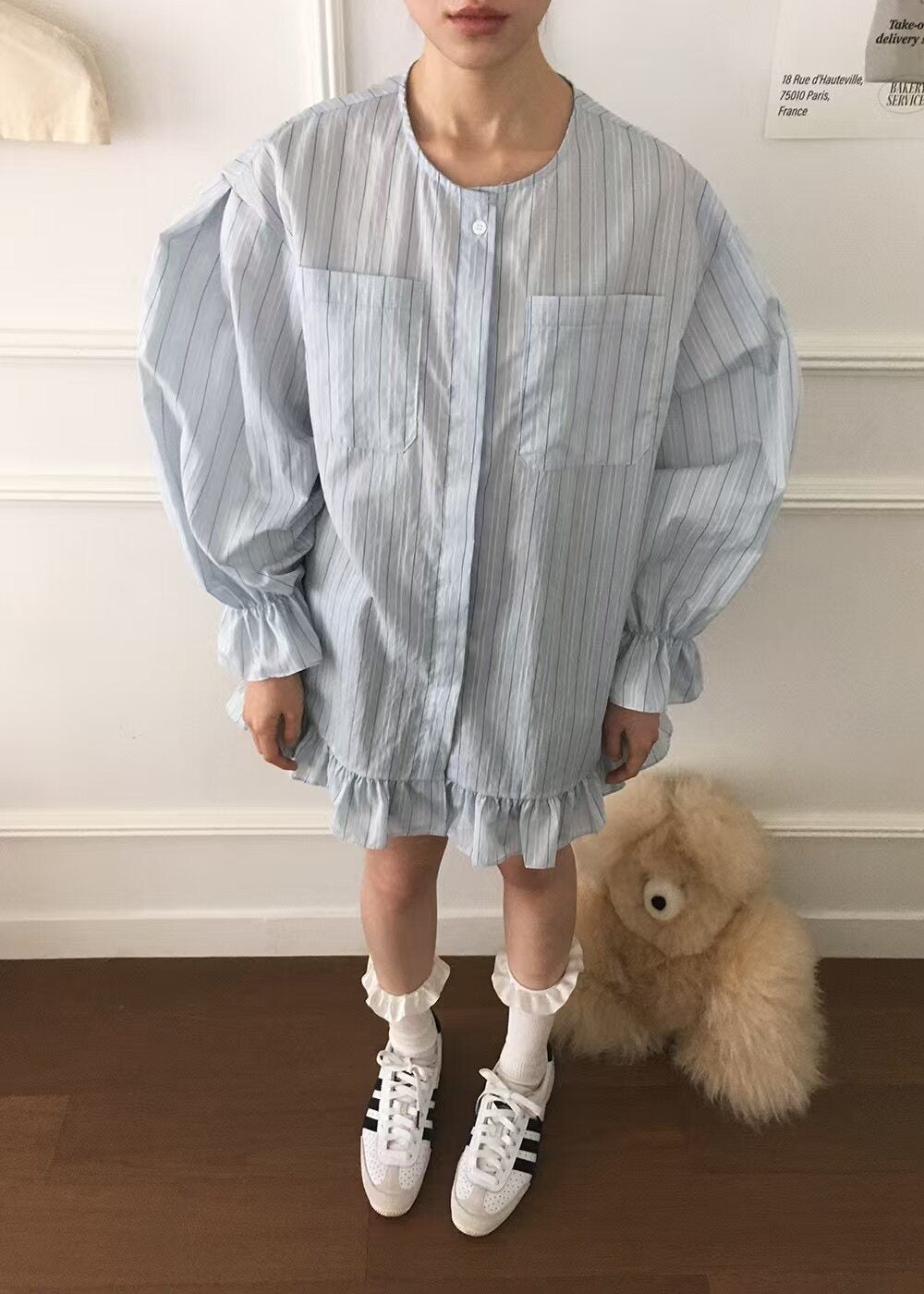 Oversized Striped Patchwork Utility Shirt Dress