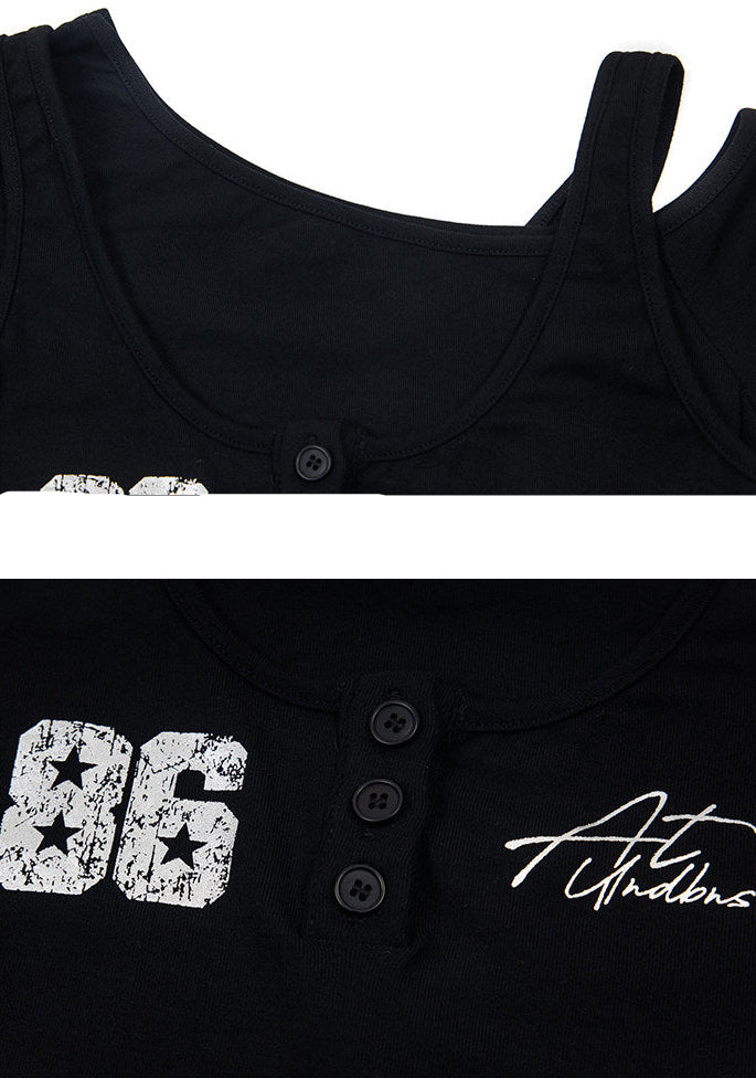 Sporty Faux-Two-Piece Top | Women's Slimming Off-Shoulder Summer Tee