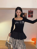 Balletcore Ruffle-Hem Long-Sleeve  | Slim-Fit Streetwear Top