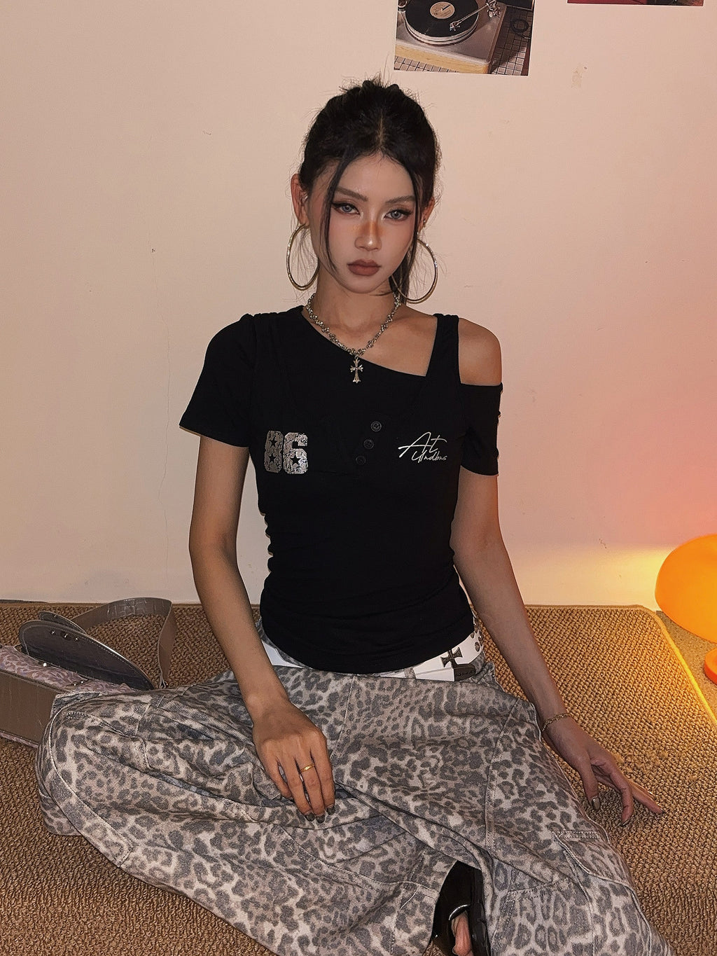 Sporty Faux-Two-Piece Top | Women's Slimming Off-Shoulder Summer Tee