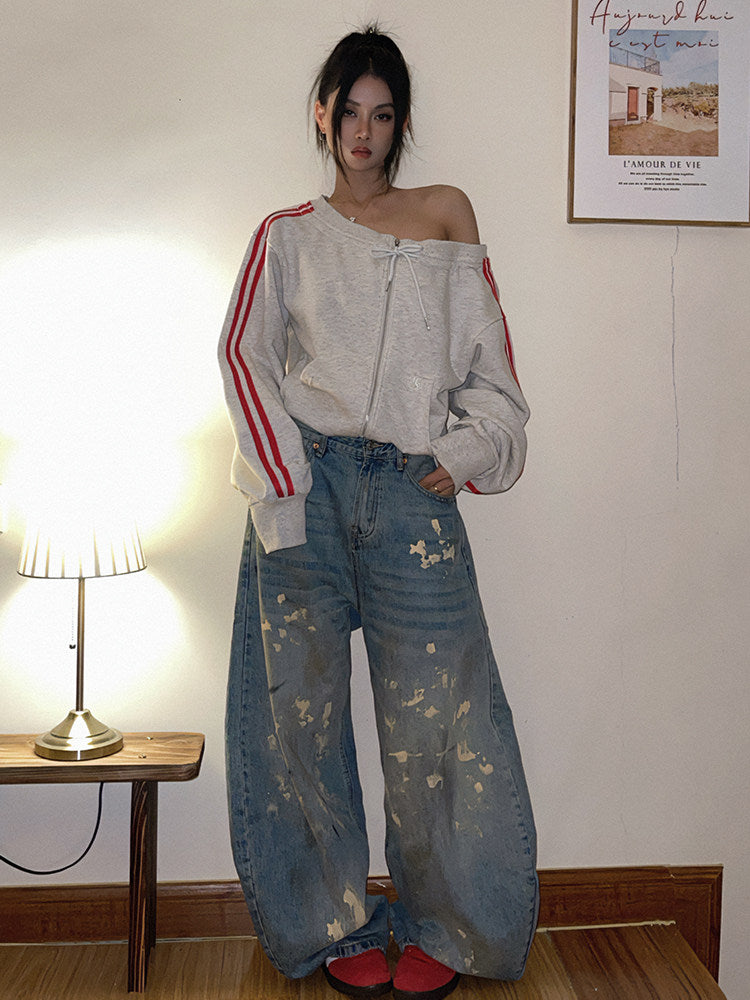 Off-Shoulder Long-Sleeve Crop Sweatshirt | Aesthetic Casual Athleisure