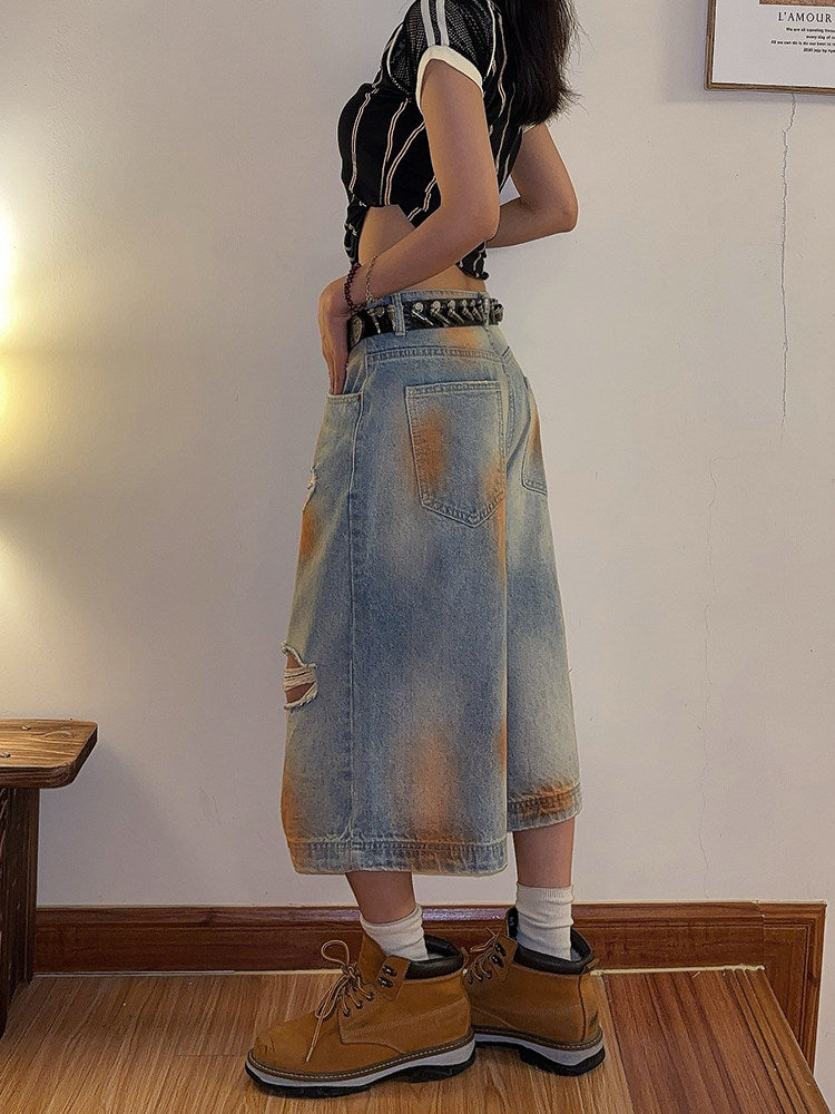 Oversized Mud-Wash Cropped Denim